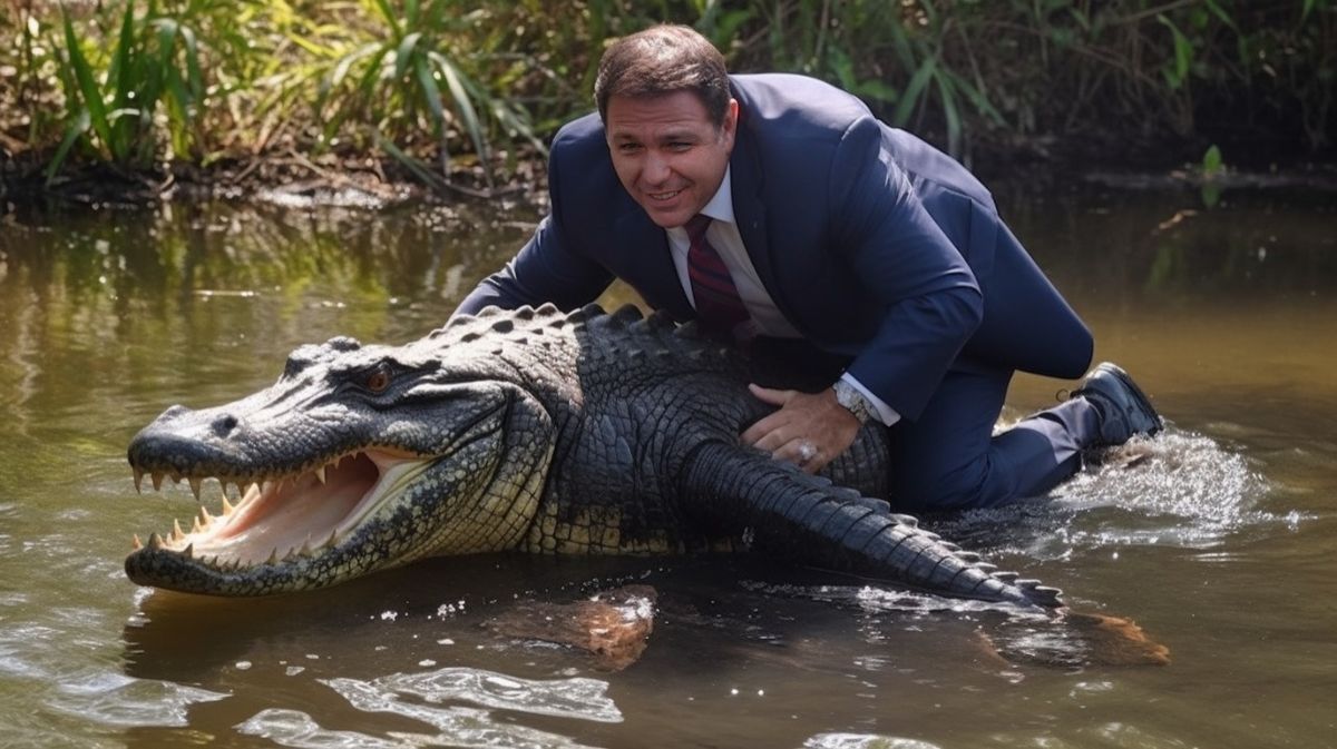 DeSantis Declares Himself 'Florida Man' in Stunt Involving Alligator Wrestling to Trump Trump in Primaries